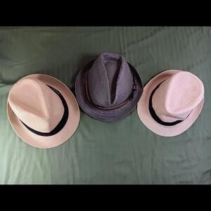 Lot, Bundle Of 3 Fedoras, straw hats for men